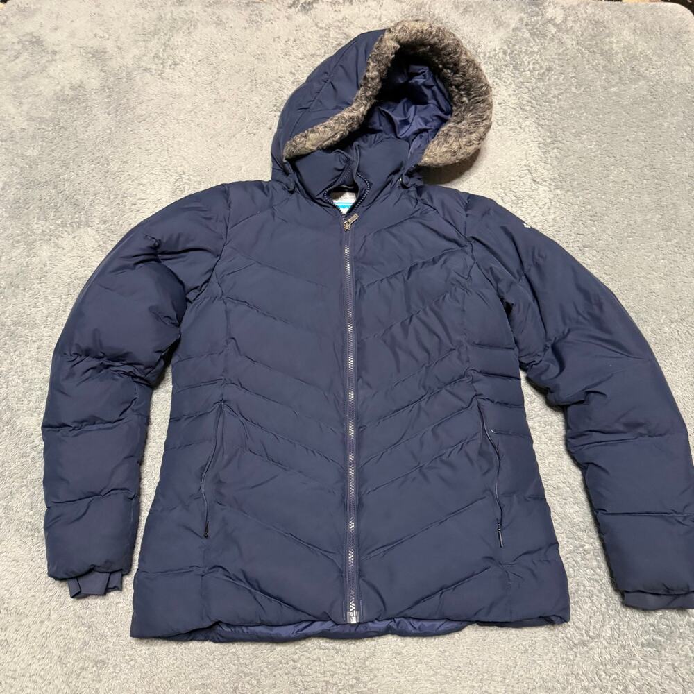 Columbia Down Coat Womens Small Blue Hooded Winter Jacket Hooded Ski Parka
